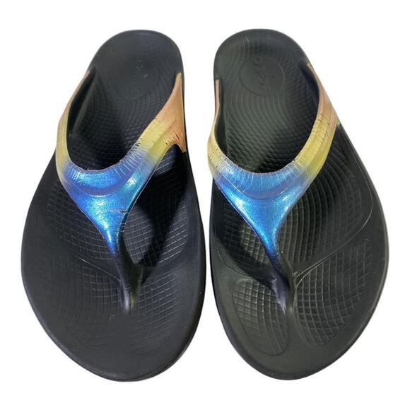 OOFOS Women's Sandals - Black and Iridescent - Picture 3 of 7